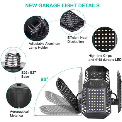 80W Deformable LED Garage Ceiling Lights with 4 Adjustable Panels Indoor Lighting refund_fee:1200 Warranty