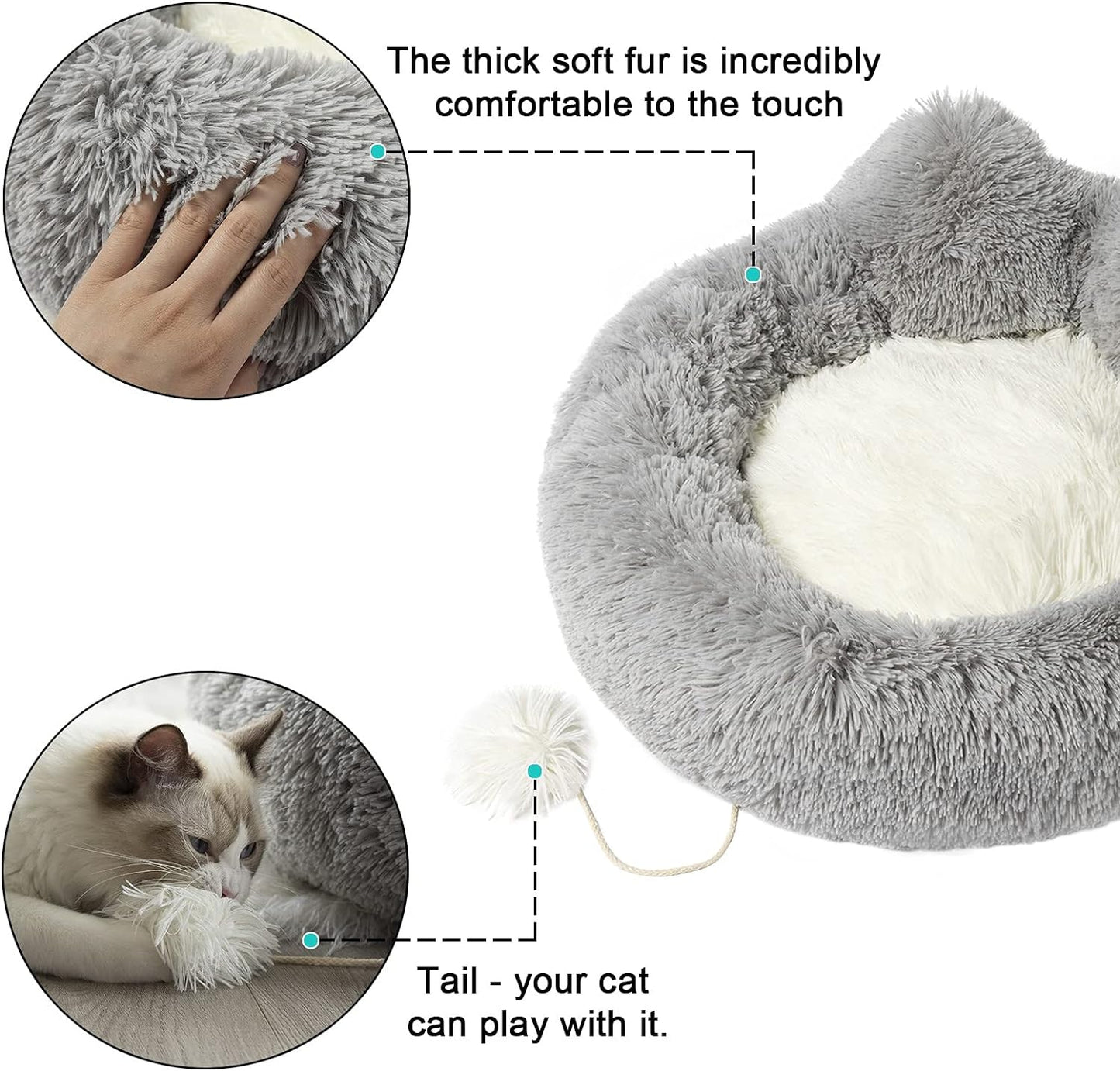 Cat Bed for Indoor Cats, Calming Dog Bed for Small Dogs, anti Anxiety Dog Bed Soft Fluffy Warm and Cozy to Improved Sleep, Machine Washable Grey, Large Beds Beds & Furniture Cats Pet Supplies