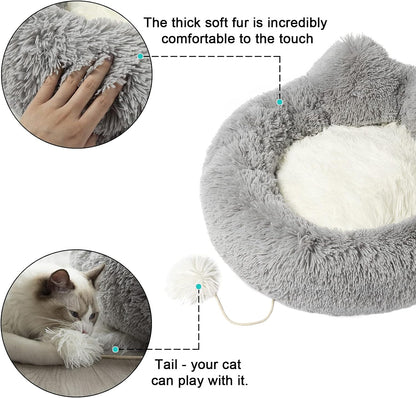 Cat Bed for Indoor Cats, Calming Dog Bed for Small Dogs, anti Anxiety Dog Bed Soft Fluffy Warm and Cozy to Improved Sleep, Machine Washable Grey, Large Beds Beds & Furniture Cats Pet Supplies