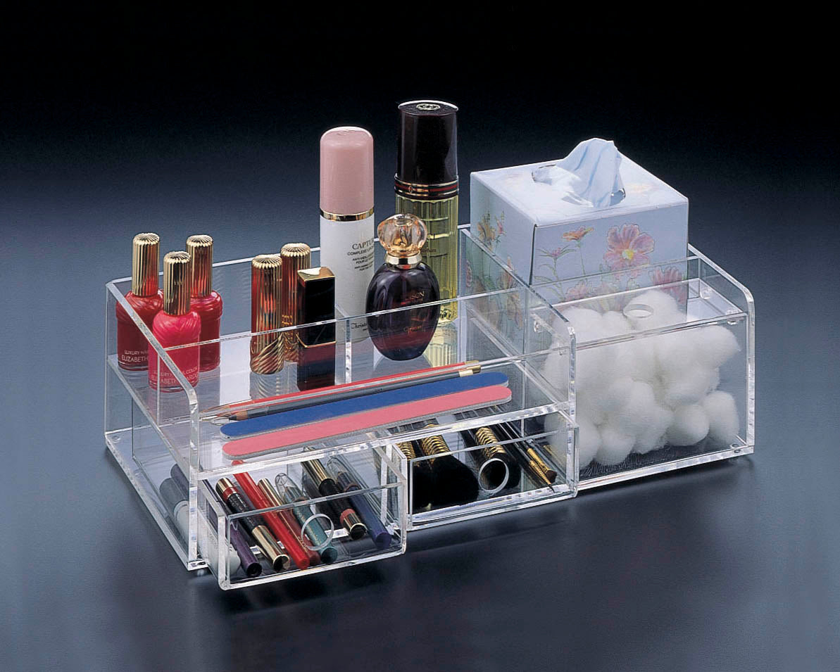 Make-Up Organizer W/ 2 Drawers, Boutique Tissue Section And Cotton Ball Compartment