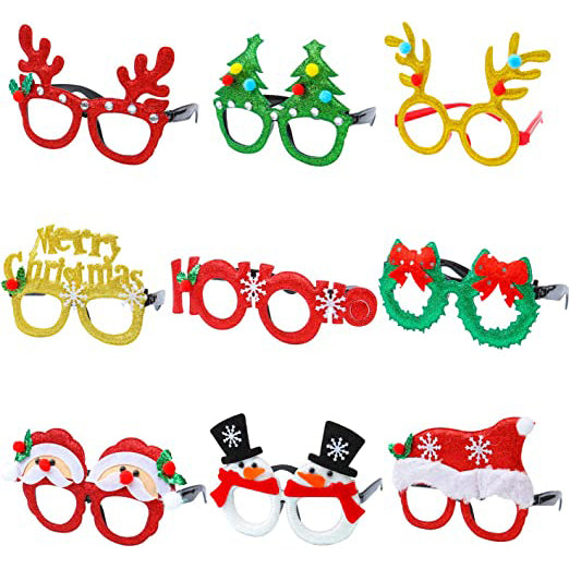 9-Pieces: Christmas Glitter Party Glasses Frame __stock:200 Holiday Decor & Apparel refund_fee:800