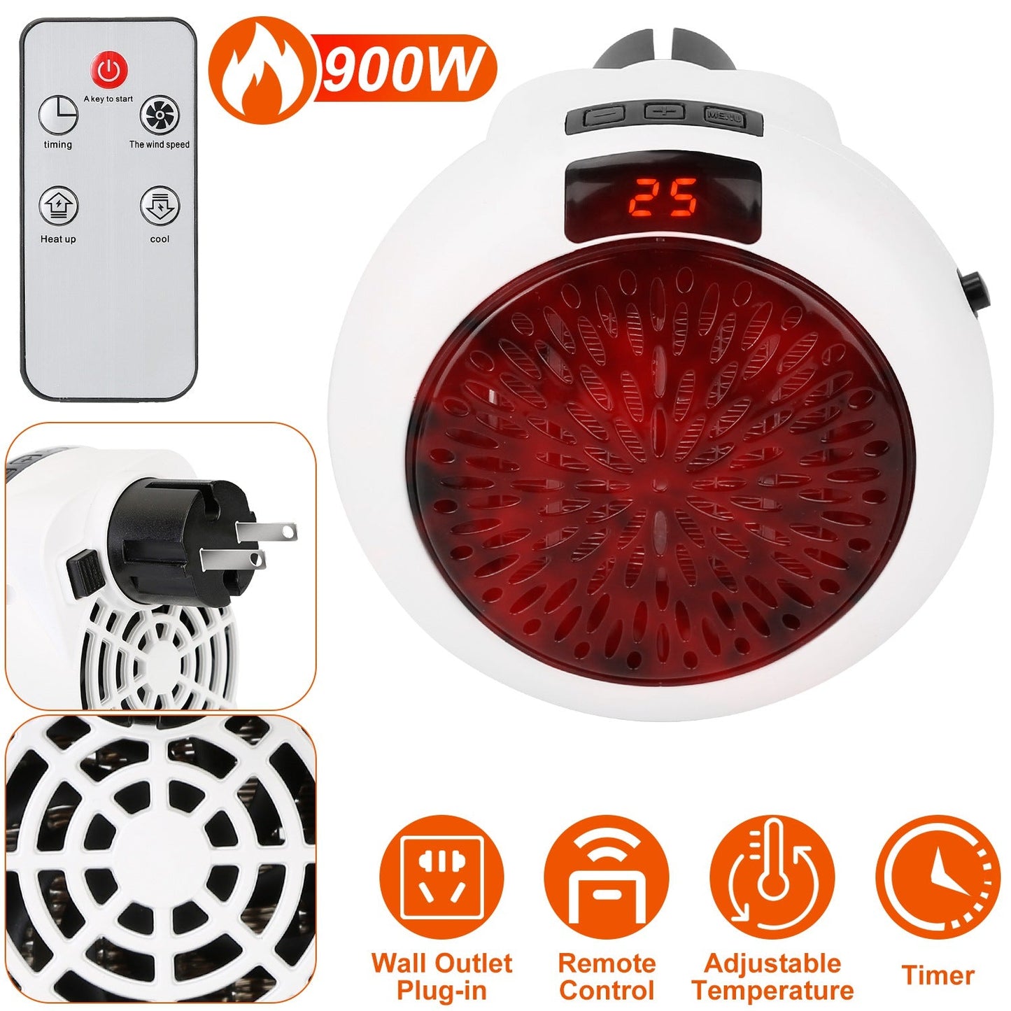 900W Portable Heater Fan with Remote Control __stock:100 Household Appliances refund_fee:1200 Warranty