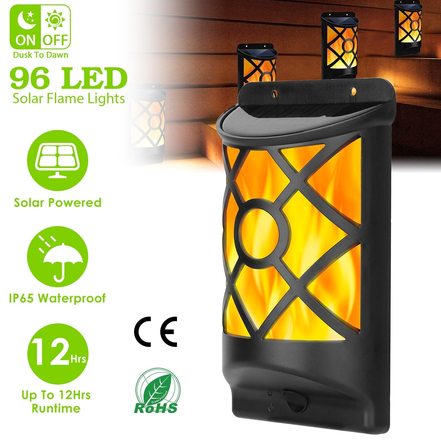 96 LEDs Waterproof Flame Solar Lights Outdoor __stock:100 Outdoor Lighting refund_fee:1200 Warranty