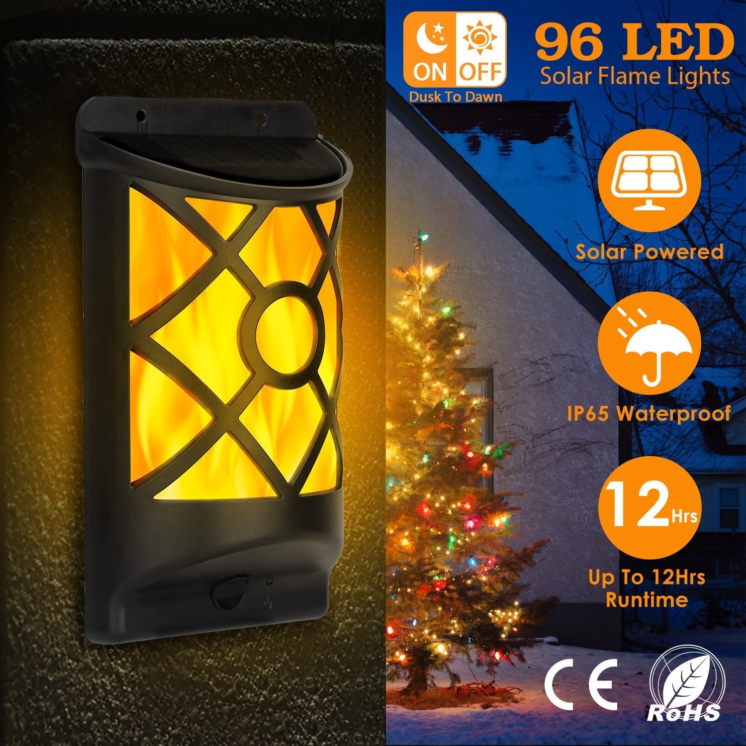 96 LEDs Waterproof Flame Solar Lights Outdoor __stock:100 Outdoor Lighting refund_fee:1200 Warranty