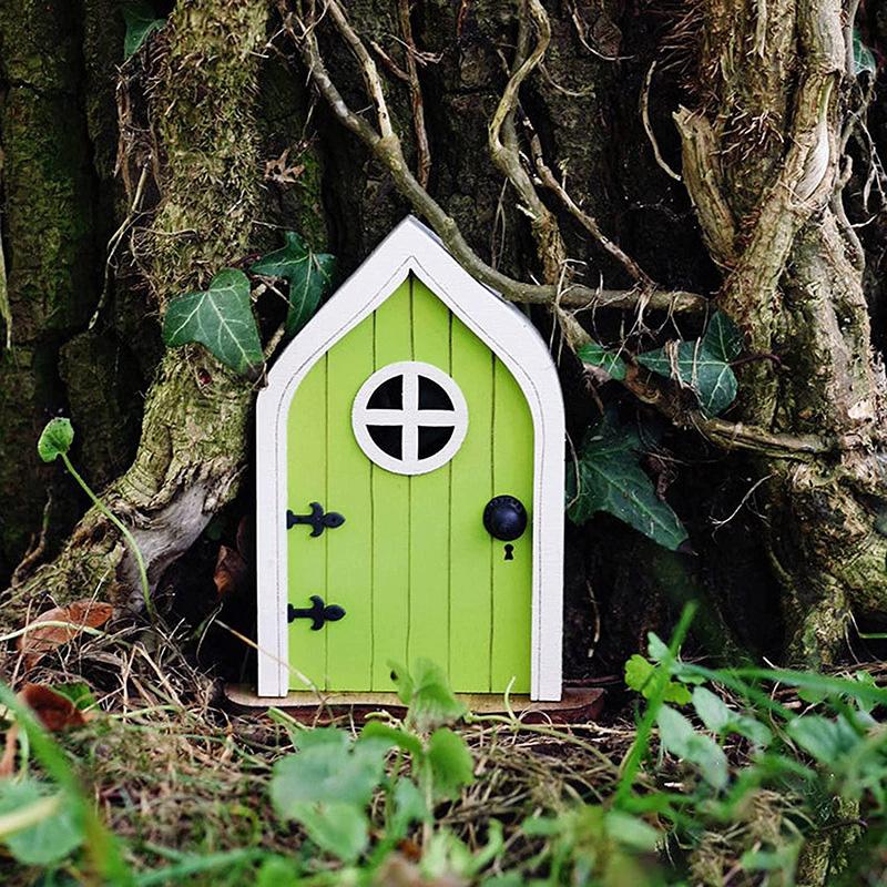 Fairy Tale Scene - Mini Elf Door green (window) decoration Garden & Patio