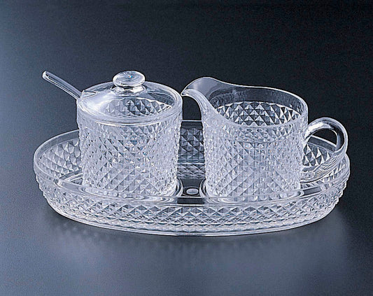 Diamond-Cut Sugar & Creamer Set W/ Tray Clearance