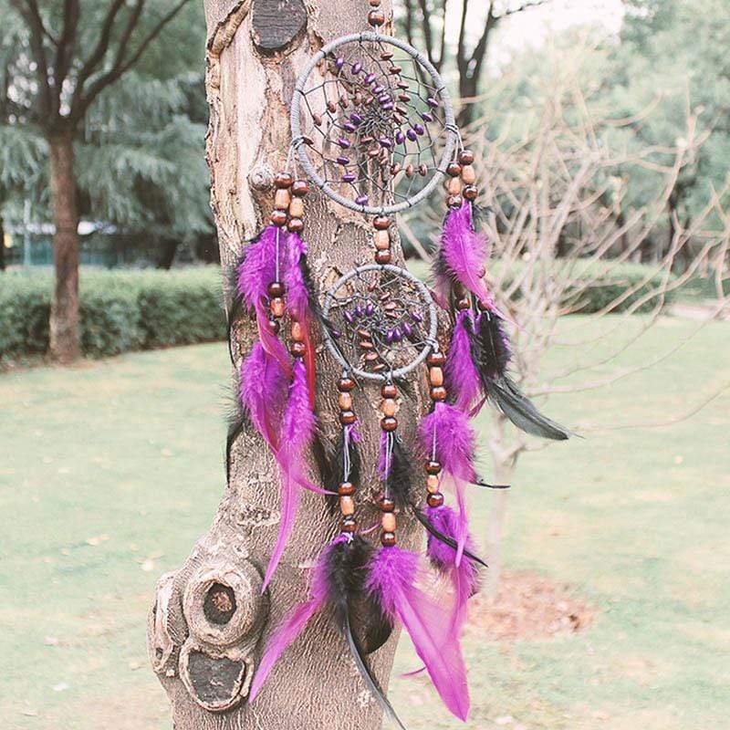 Two-ring Purple Feather Dream Catcher