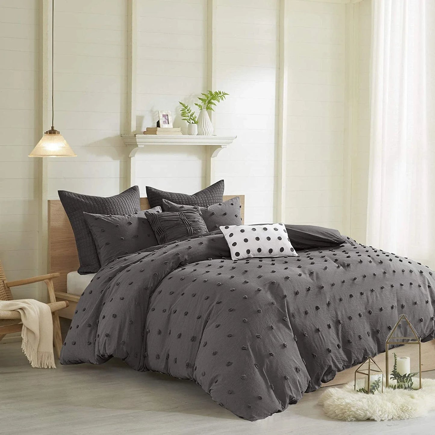 Tufted Polka Dot Gray Duvet Cover Set Duvet Covers & Sets