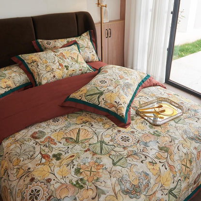 Vintage Floral Leaves Premium Egyptian Cotton Bedding Set