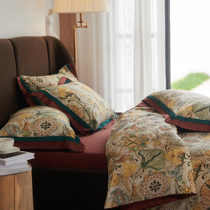 Vintage Floral Leaves Premium Egyptian Cotton Bedding Set