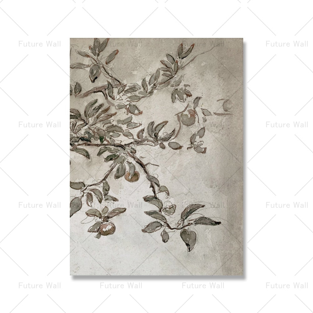 Vintage Apple Tree Branch Canvas Wall Art