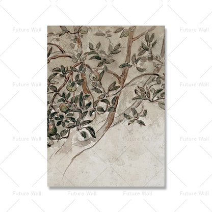 Vintage Apple Tree Branch Canvas Wall Art