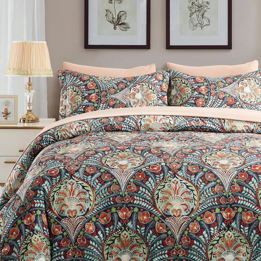 Vintage Floral Medallions Microfiber Queen Bedding Set