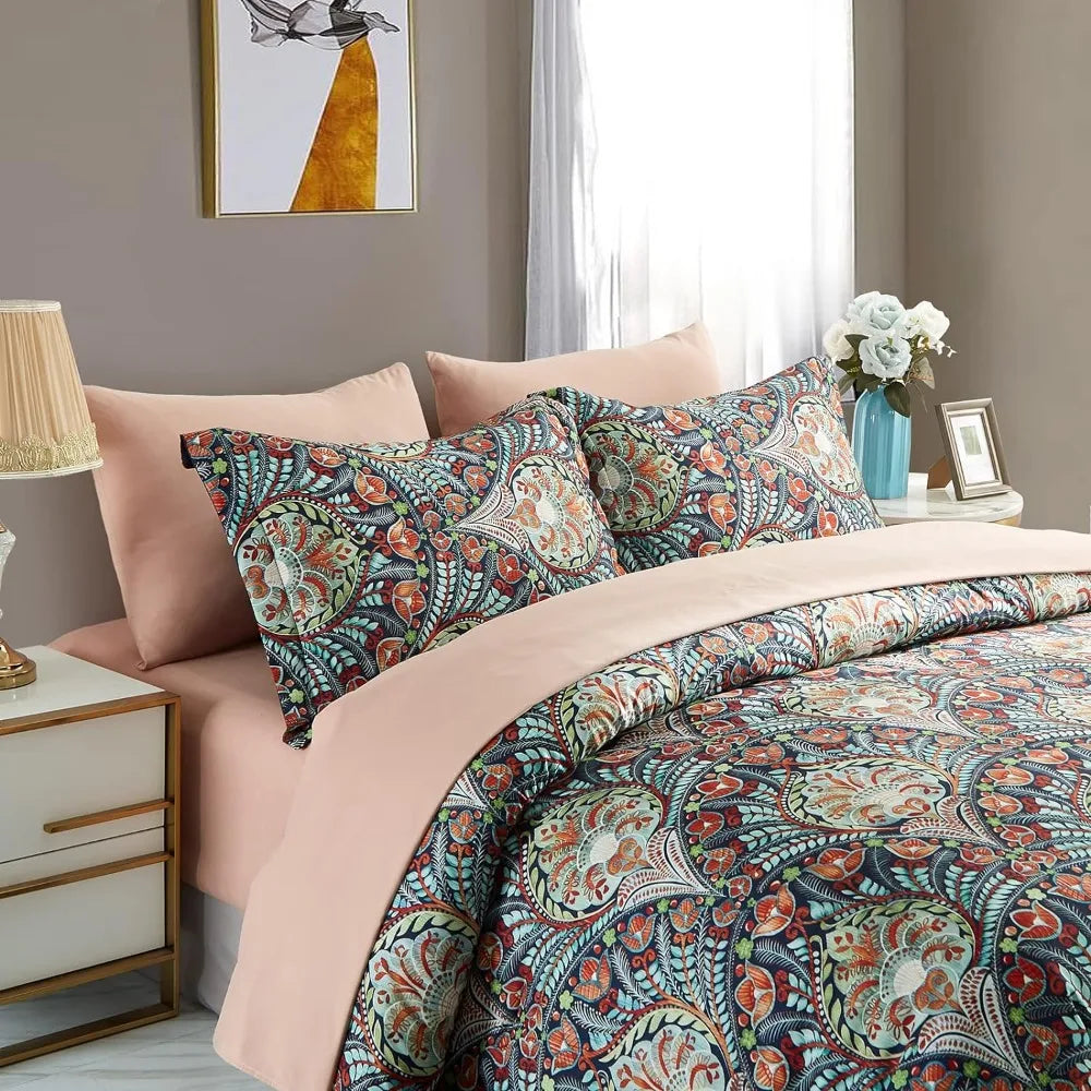 Vintage Floral Medallions Microfiber Queen Bedding Set