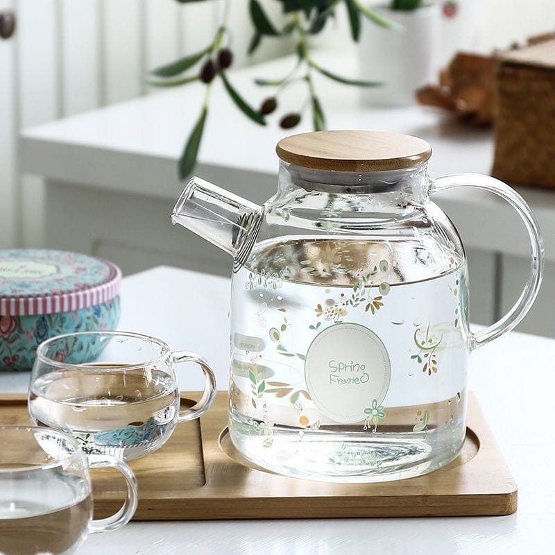 Spring Flowers Glass Kettle - Pitcher