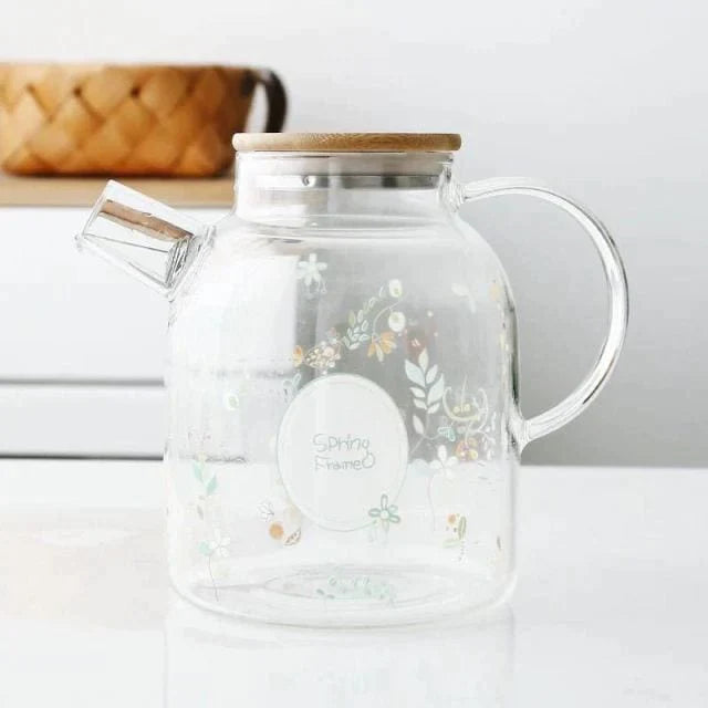 Spring Flowers Glass Kettle - Pitcher