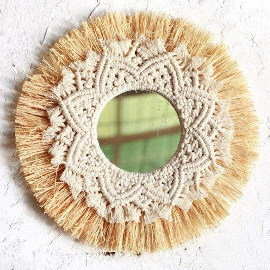 Straw Macrame Wall Mirror Mirrors