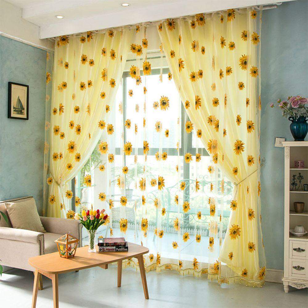 Sunflower Pattern Tulle Curtains