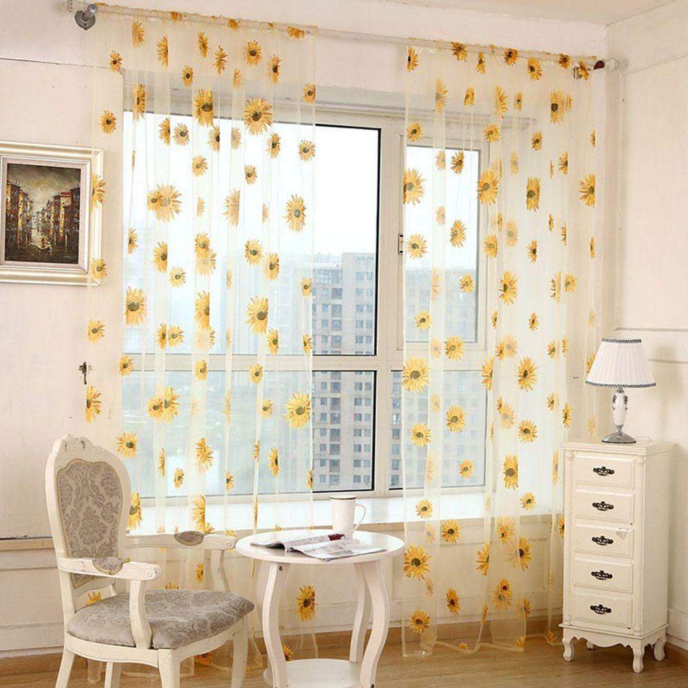 Sunflower Pattern Tulle Curtains