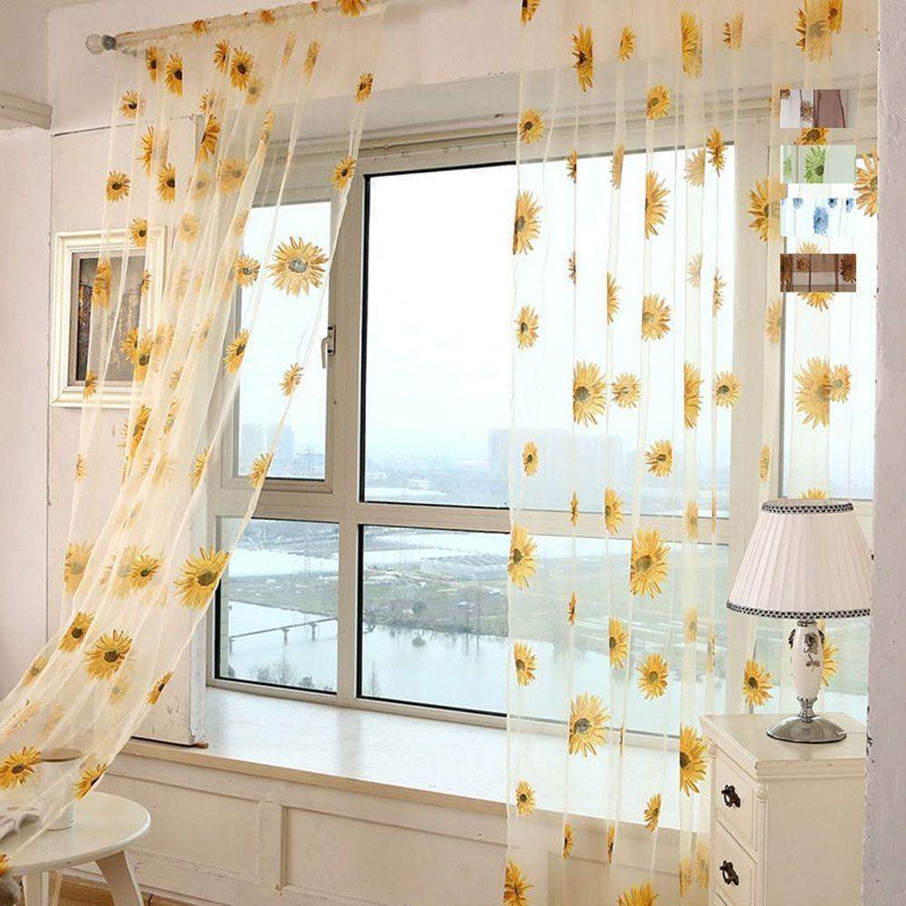 Sunflower Pattern Tulle Curtains