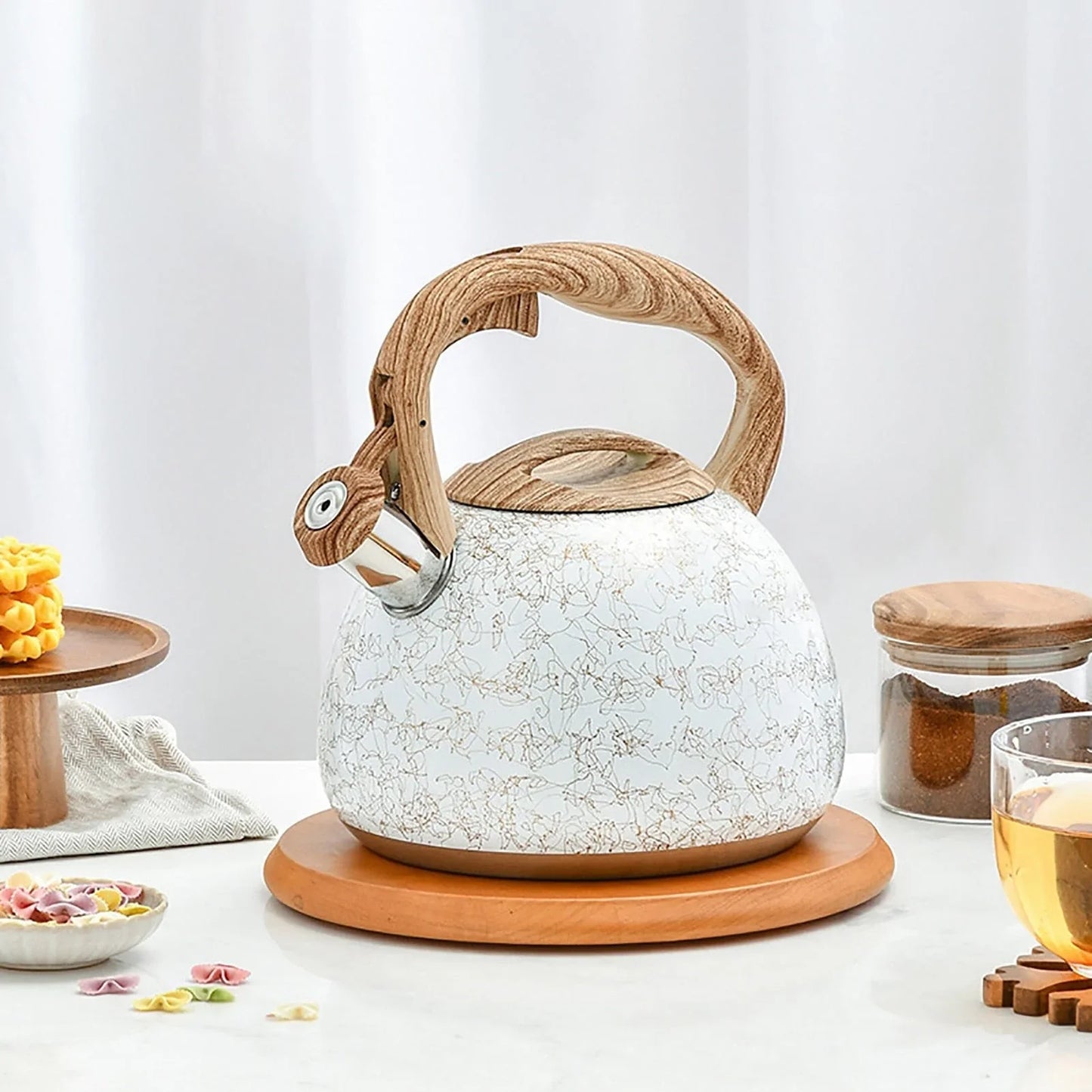 Tea Kettle With Wood Grain Anti Heat Handle