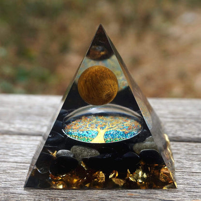 Tiger Eye Crystal Sphere & Obsidian Quartz Orgone Pyramid