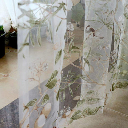 Transparent Tulle Curtains with Floral Birds Patterns