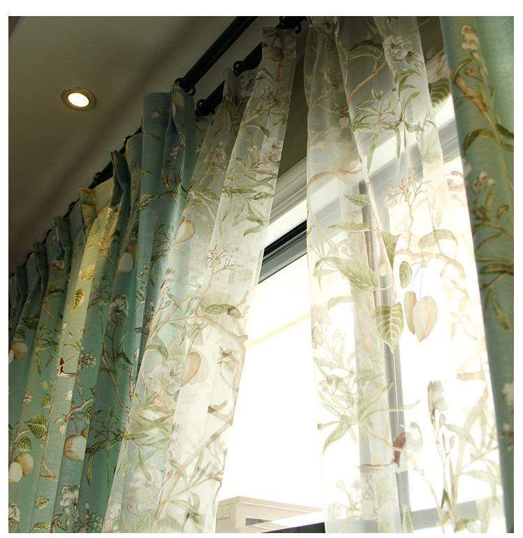 Transparent Tulle Curtains with Floral Birds Patterns