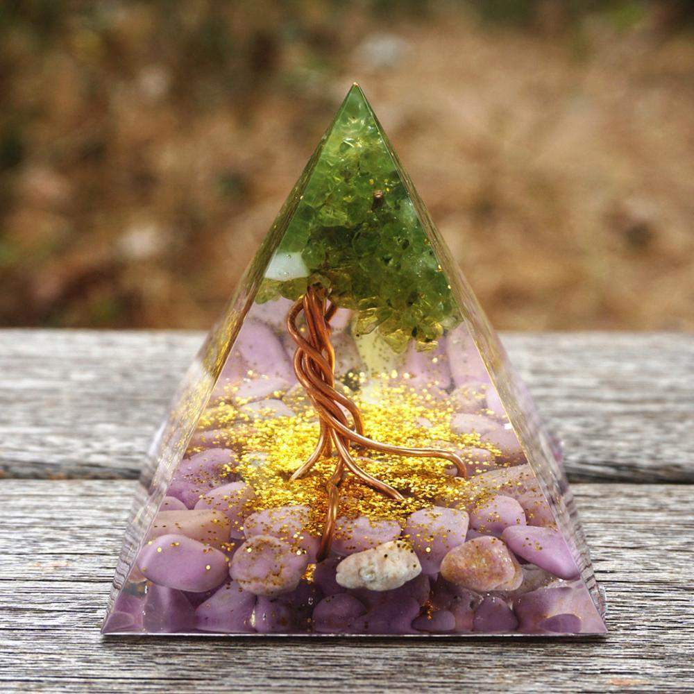 Tree of Life Peridot & Lepidolite Orgone Pyramid