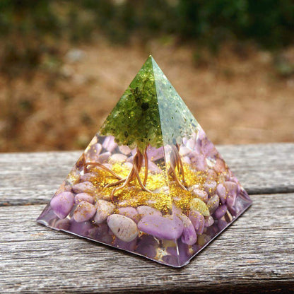 Tree of Life Peridot & Lepidolite Orgone Pyramid