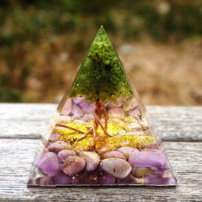 Tree of Life Peridot & Lepidolite Orgone Pyramid