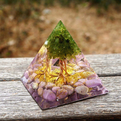 Tree of Life Peridot & Lepidolite Orgone Pyramid