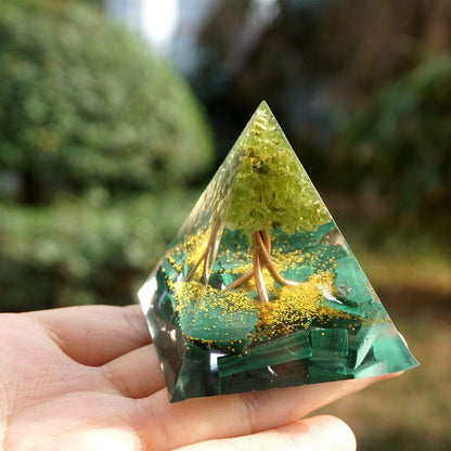 Tree of Life Peridot & Malachite Orgone Pyramid