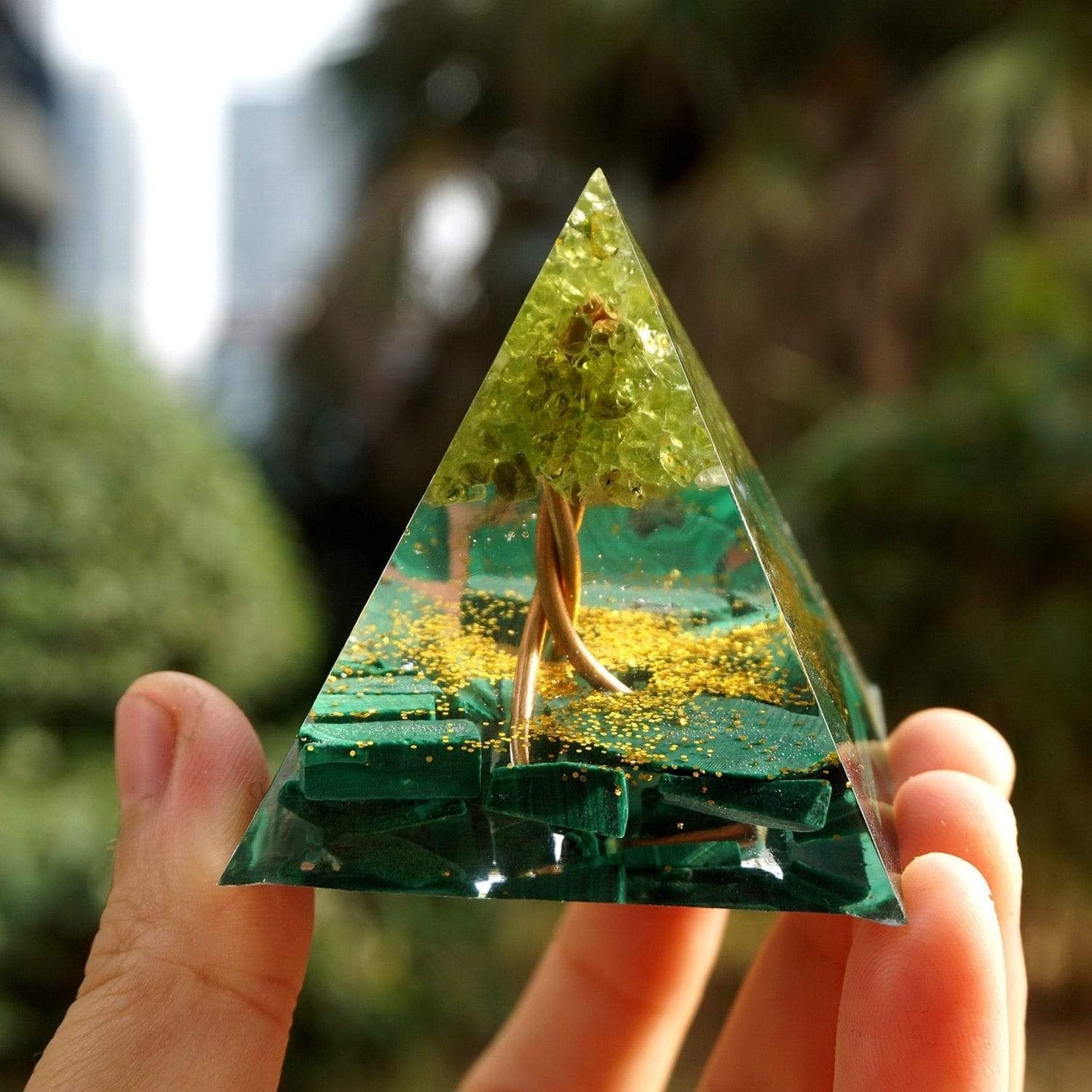 Tree of Life Peridot & Malachite Orgone Pyramid