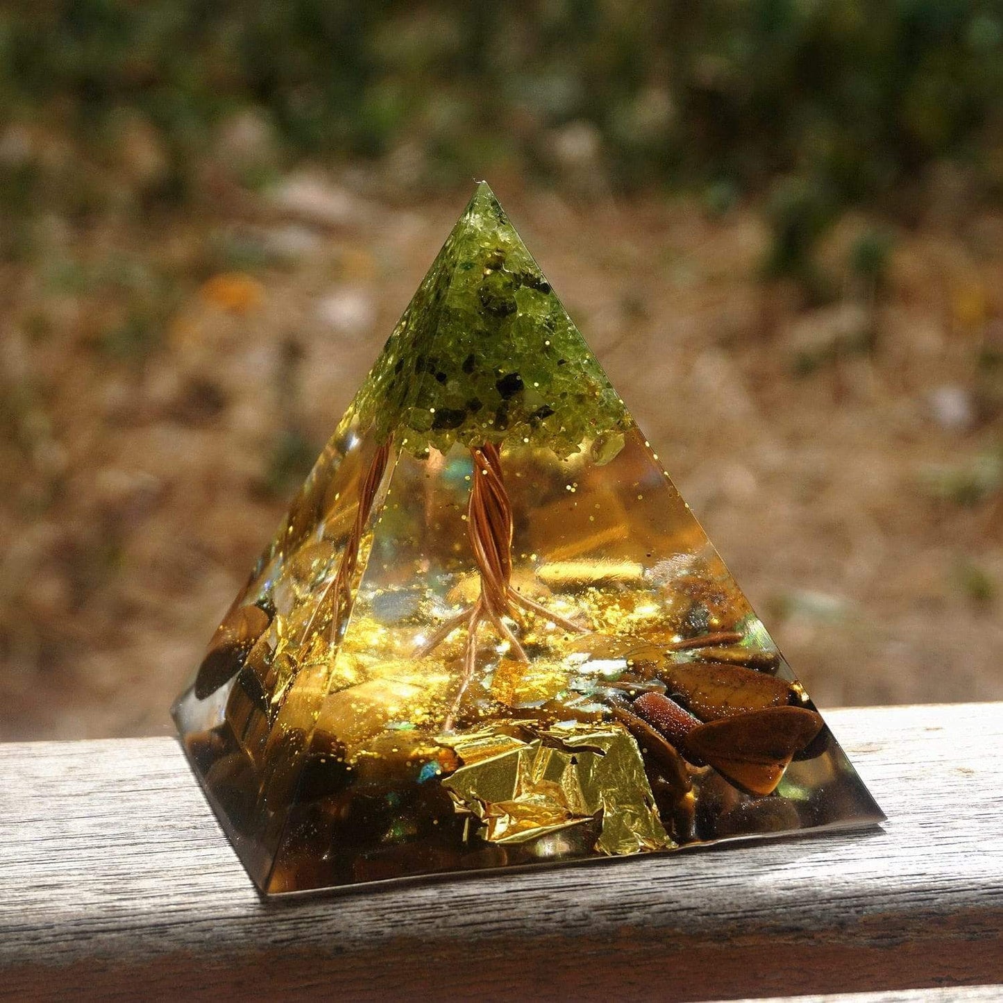 Tree of Life Peridot With Charoite Orgone Pyramid