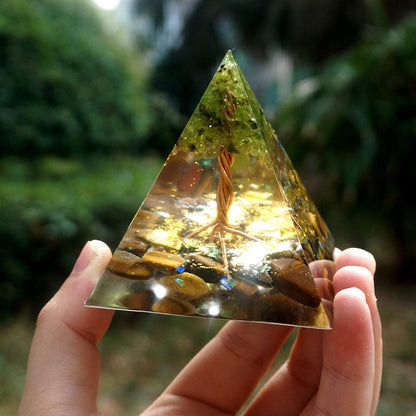 Tree of Life Peridot With Charoite Orgone Pyramid