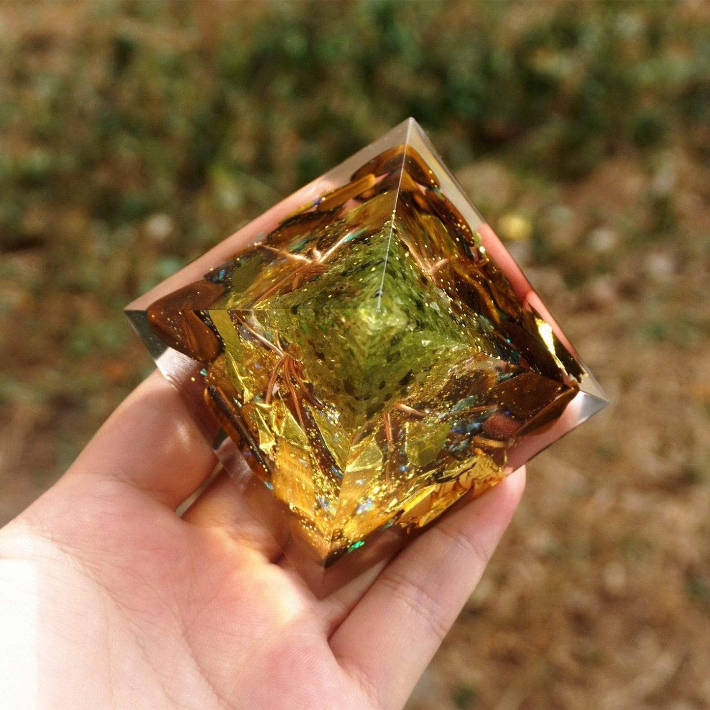 Tree of Life Peridot With Charoite Orgone Pyramid