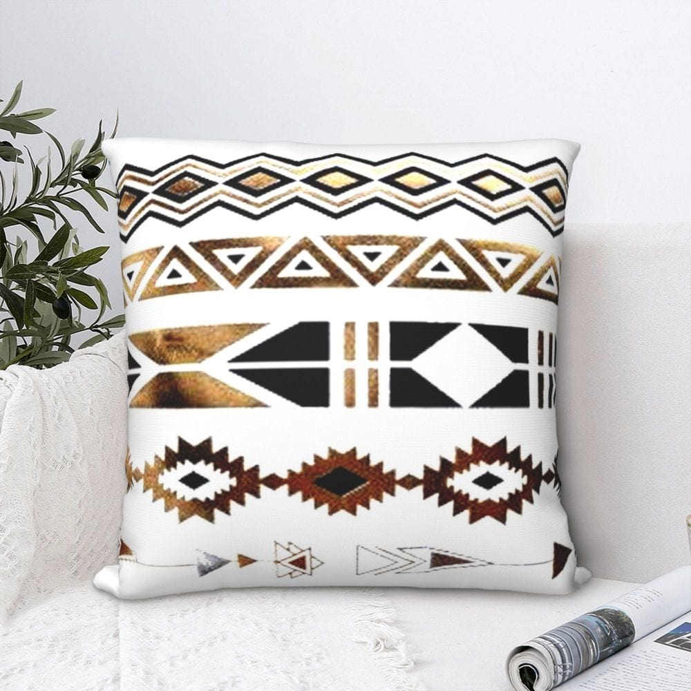 Tribal Aztec Gold And Black Design Cushion Cover