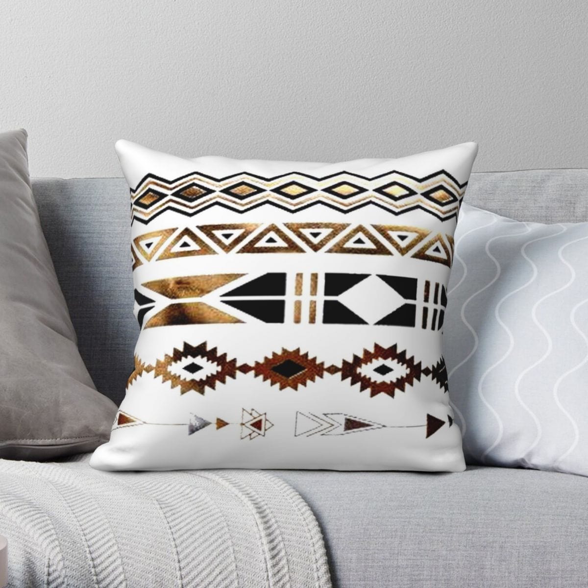 Tribal Aztec Gold And Black Design Cushion Cover