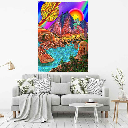 Trippy Mountain Sun Tapestry