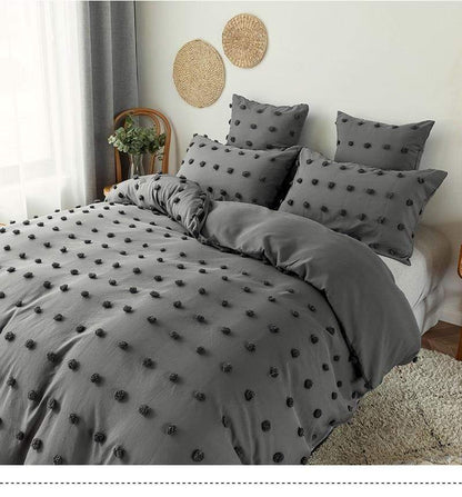 Tufted Polka Dot Gray Duvet Cover Set Duvet Covers & Sets