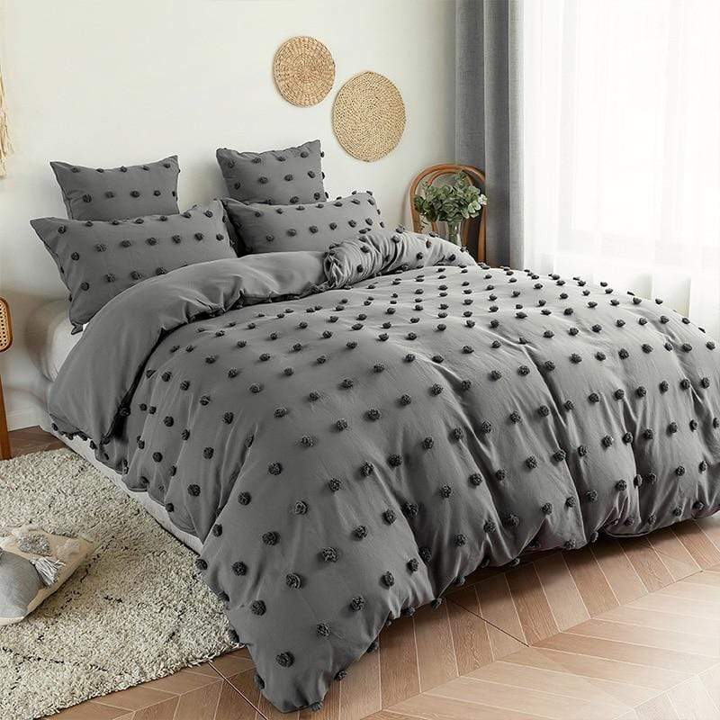 Tufted Polka Dot Gray Duvet Cover Set Duvet Covers & Sets