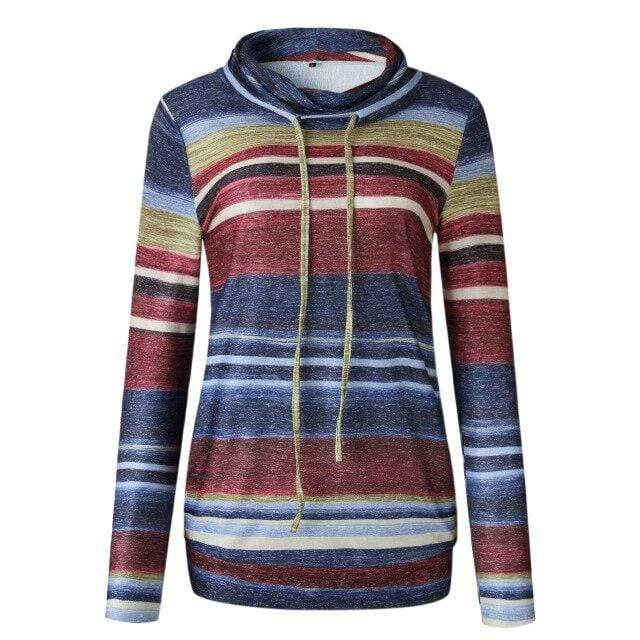 Turtleneck Striped Print Hoodie Hoodies