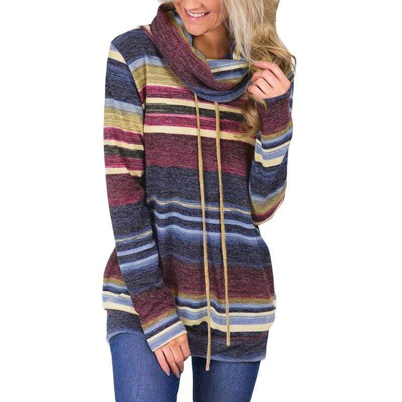 Turtleneck Striped Print Hoodie Hoodies