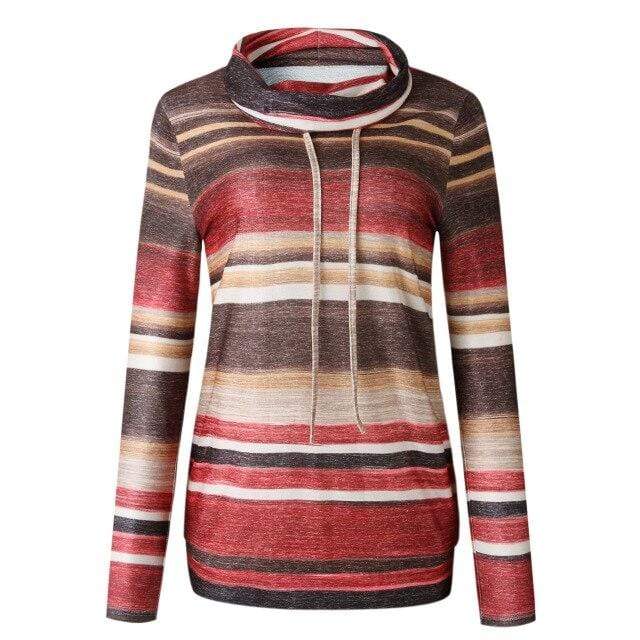 Turtleneck Striped Print Hoodie Hoodies