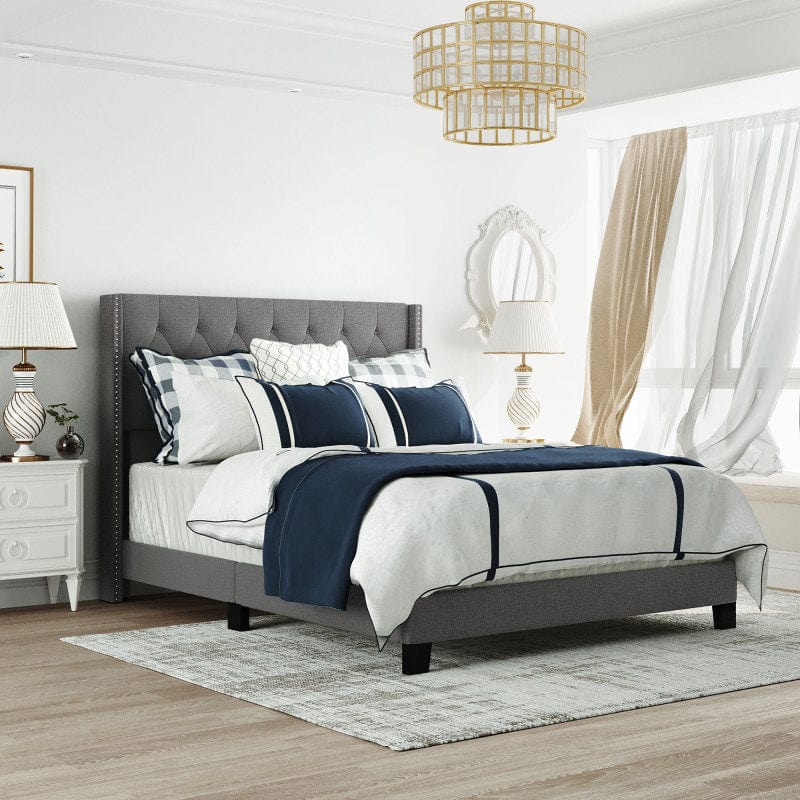 Upholstered Platform Bed with Classic Headboard