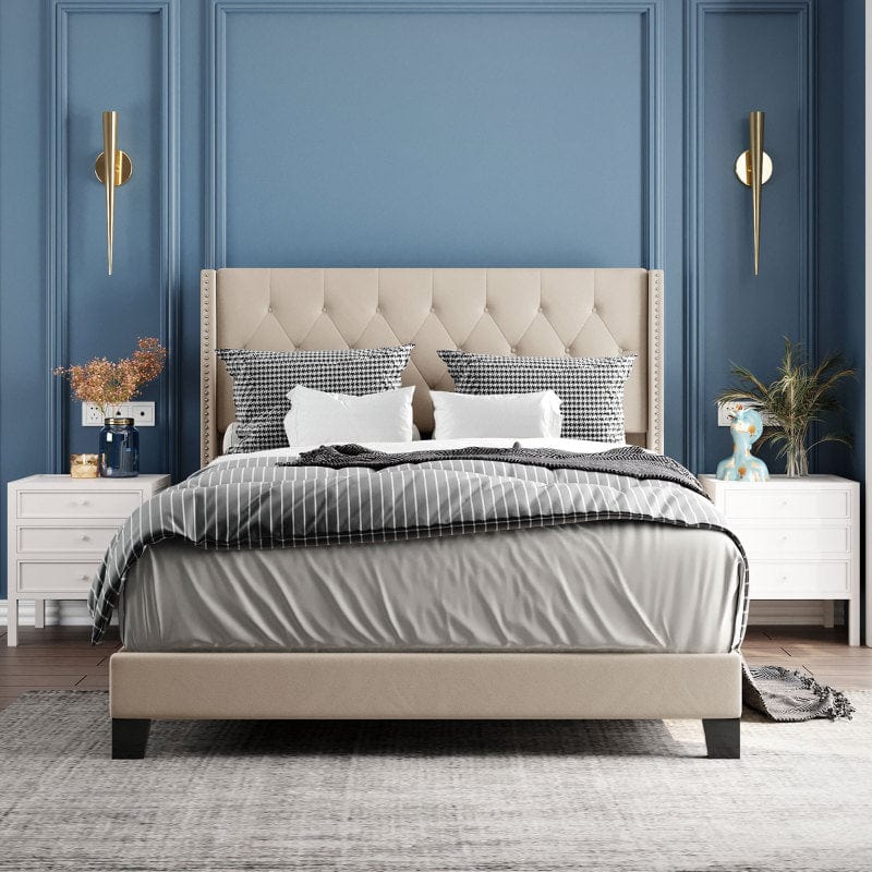 Upholstered Platform Bed with Classic Headboard