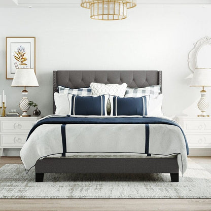 Upholstered Platform Bed with Classic Headboard