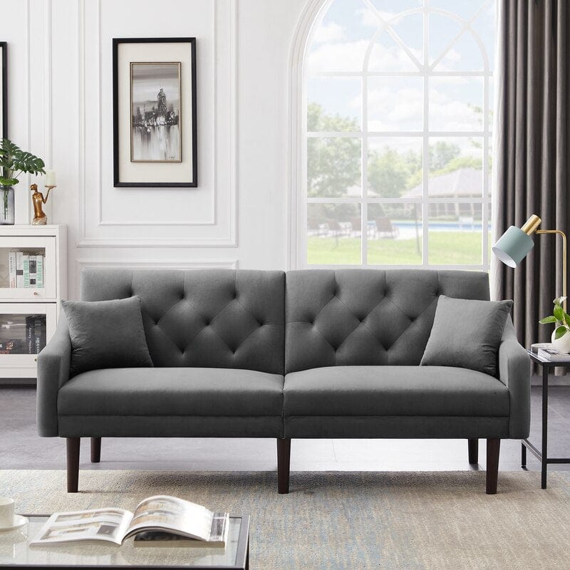 Velvet Upholstered Convertible Futon Sofa