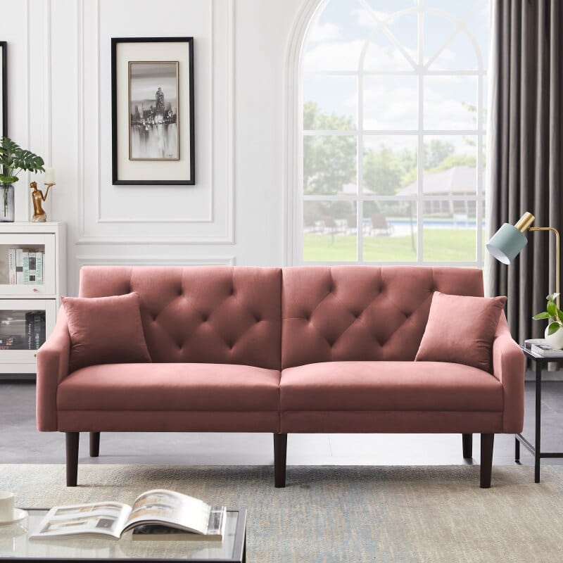 Velvet Upholstered Convertible Futon Sofa